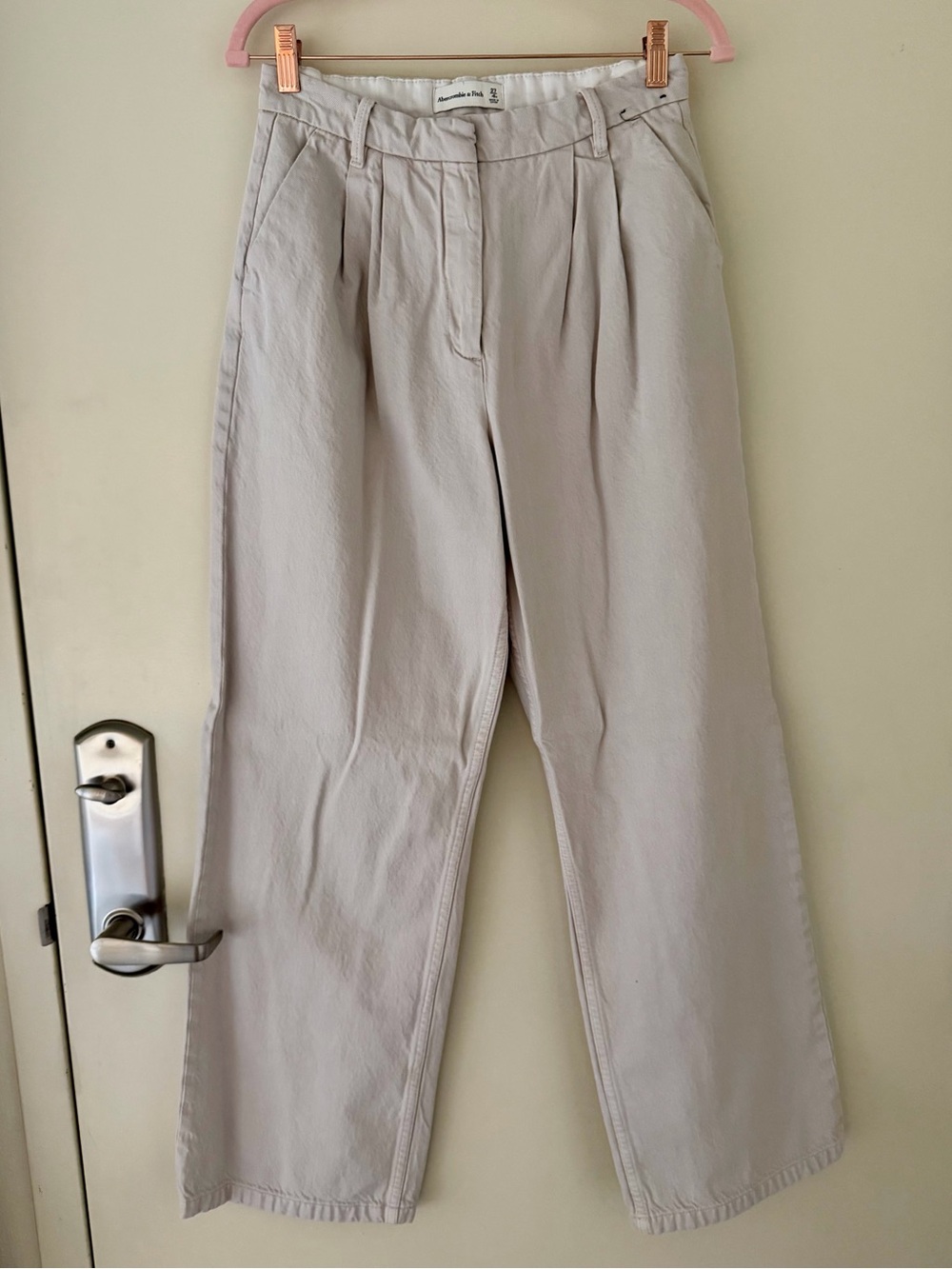 Abercrombie Curve Love Wide Leg Jean Trouser Beige Size 27 / 4